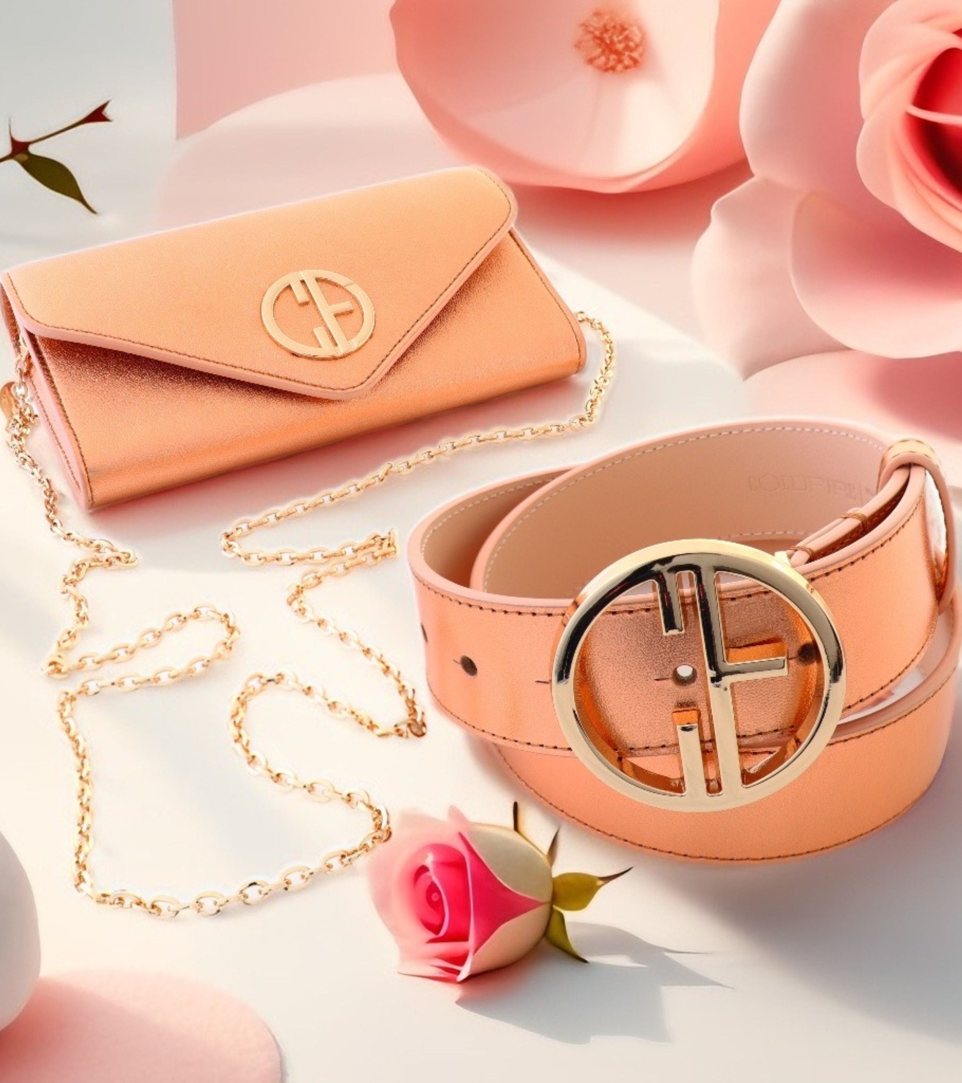 set of Women's belt - genuine leather - 35 mm - Corona Gold and crossbody bag - COLDFIRE