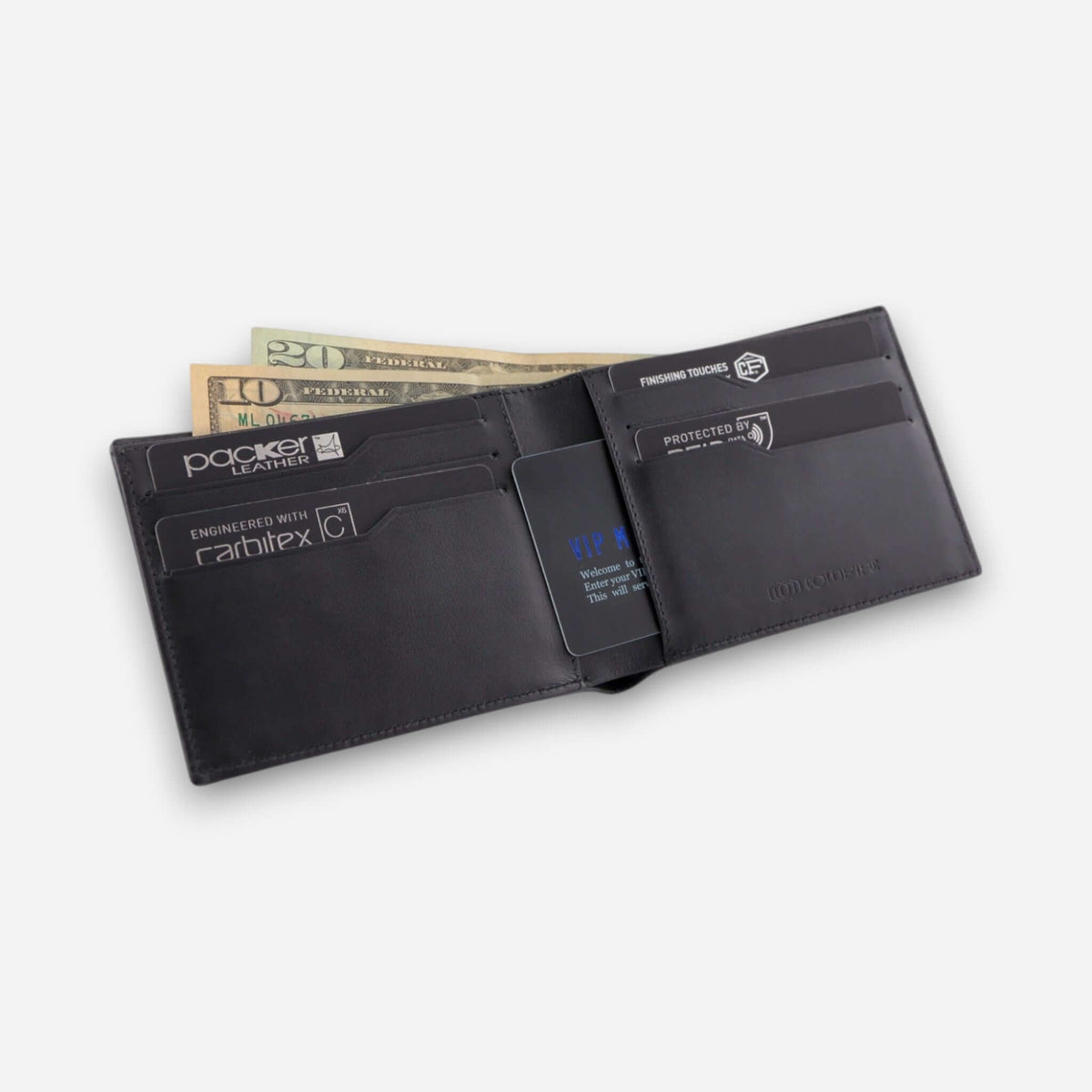 COLDFIRE Strike Core wallet open, K-Leather interior and card bays